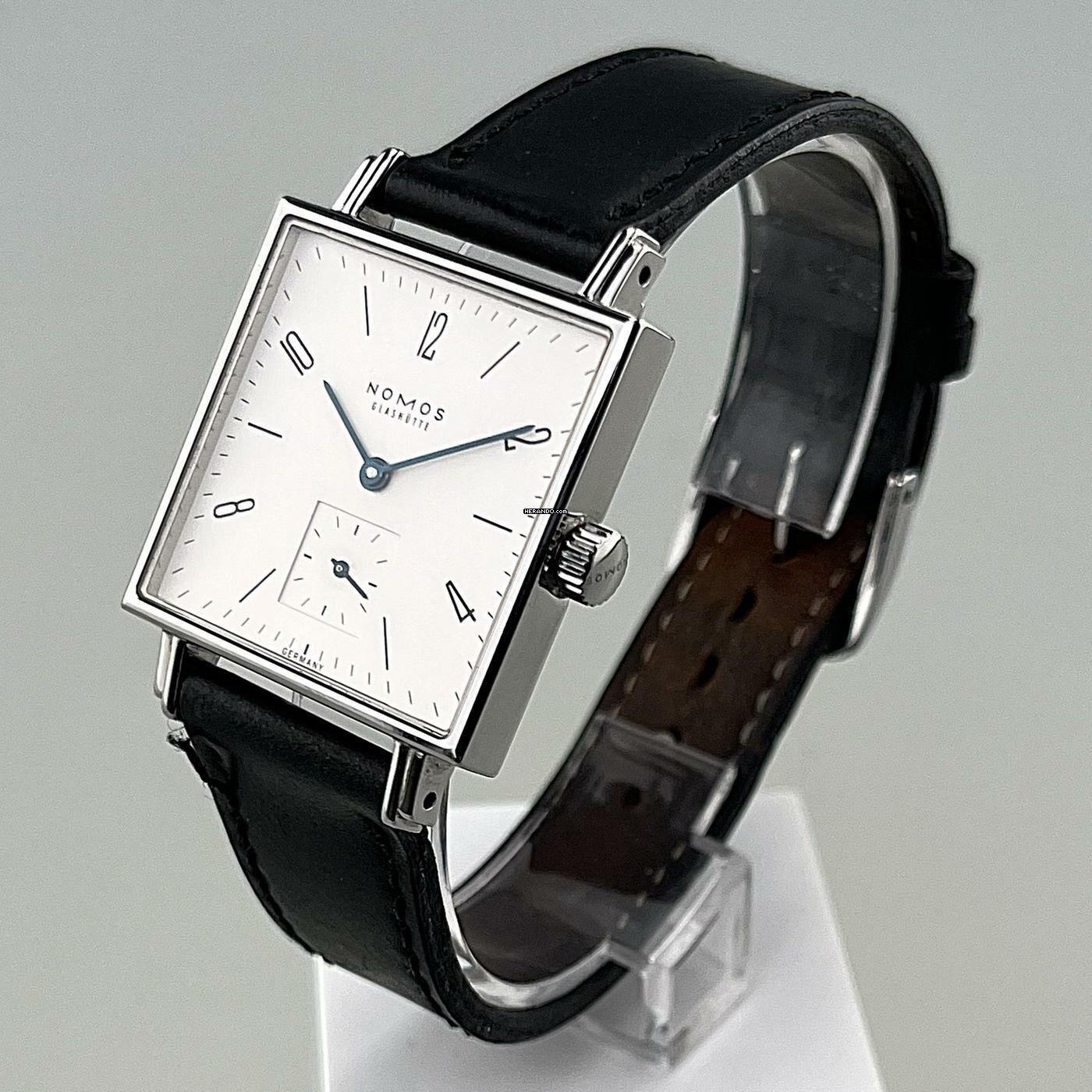 Thumbnail von NOMOS Tetra Glashütte Tetra Ref. 406 mit Stahlgehäuse Lederband plus Original Nomos Lederband (neu) Handaufzug Zifferblatt creme-weiß Original Box