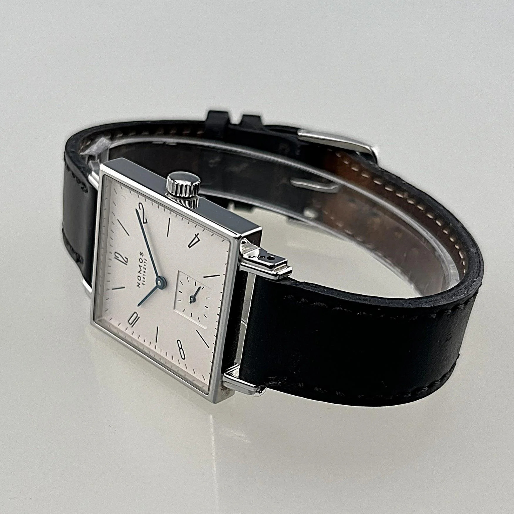 Thumbnail von NOMOS Tetra Glashütte Tetra Ref. 406 mit Stahlgehäuse Lederband plus Original Nomos Lederband (neu) Handaufzug Zifferblatt creme-weiß Original Box
