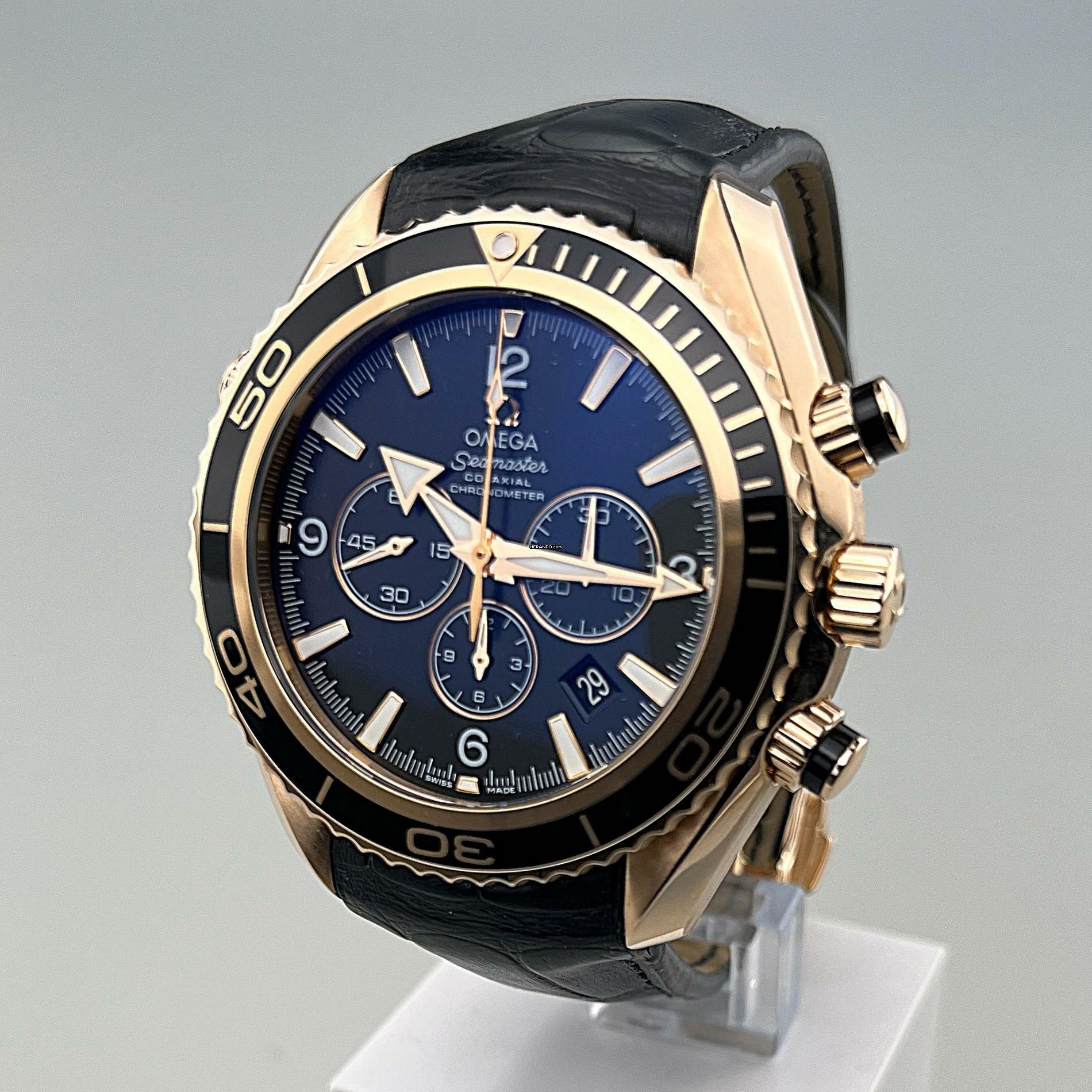 Omega Seamaster Planet Ocean Chronograph 600 M 45,5 mm Rotgold mit Lederarmband und Faltschließe Full Set neuwertig