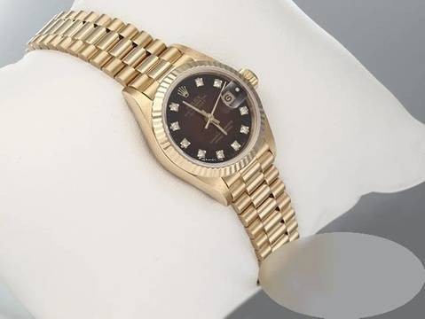  Rolex Lady-Datejust Gelbgold 750 Diamanten Automatik 18kt Yellow Gold Damen President-band Chronometer Oyster Black Dial 