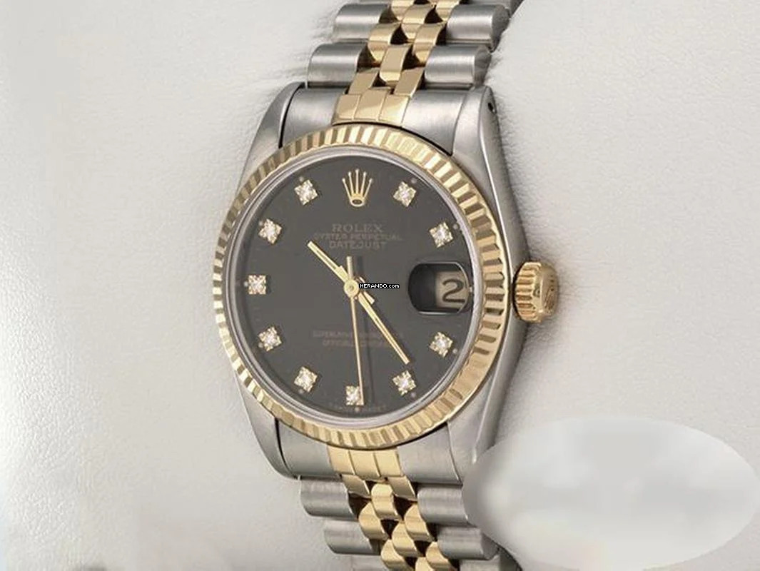 Rolex Datejust 31 Medium Stahl Gelbgold 750 Diamanten Automatik Gold Stahl Stainless Steel 18kt Yellow Gold Jubilé-band Chronometer Oyster Black Dial