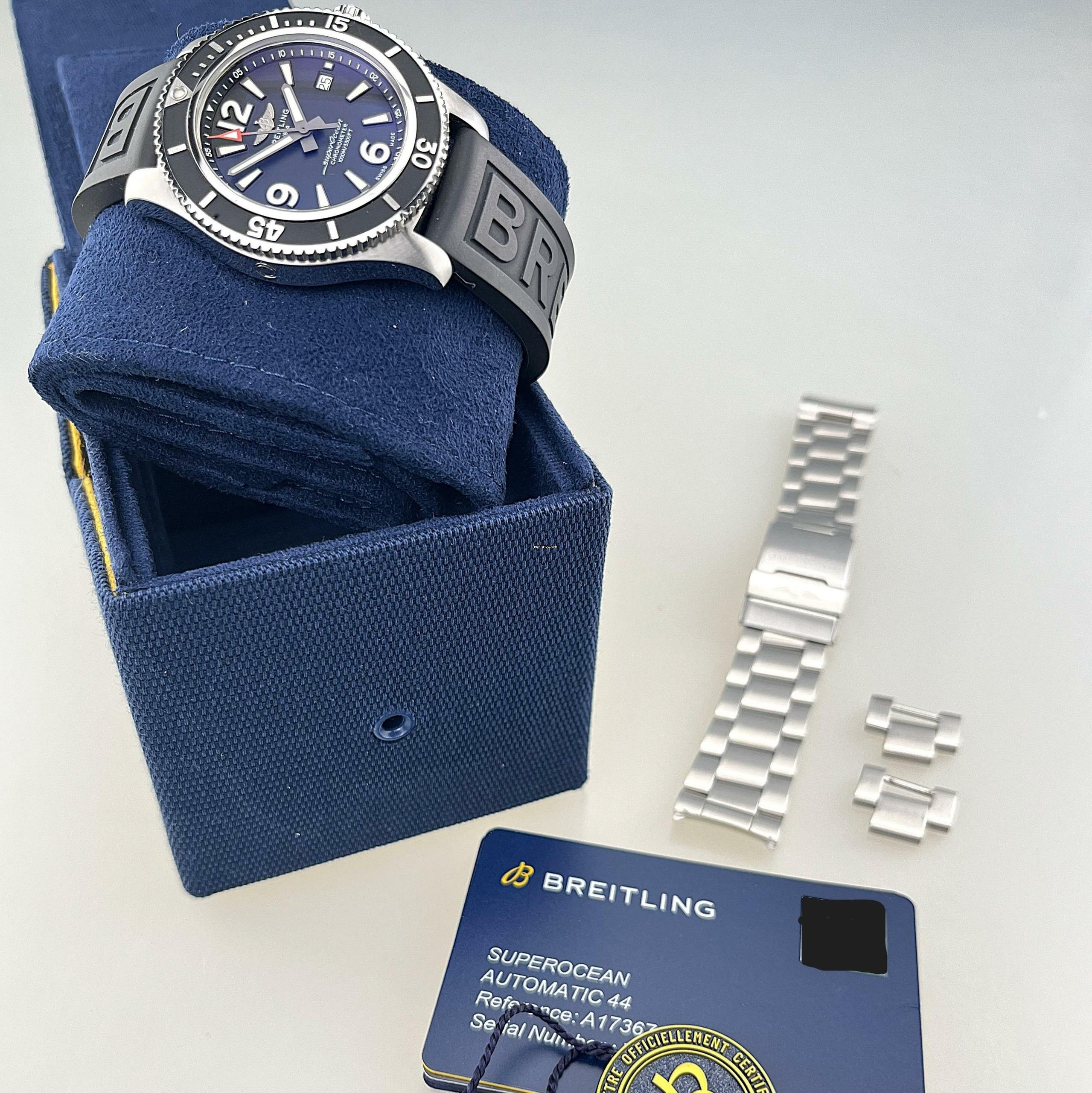 Thumbnail von Breitling Superocean 44 Automatic A17367 Stahlgehäuse Kautschuk plus Stahlarmband ZB schwarz Full Set plus Original Breitling Stahlarmband