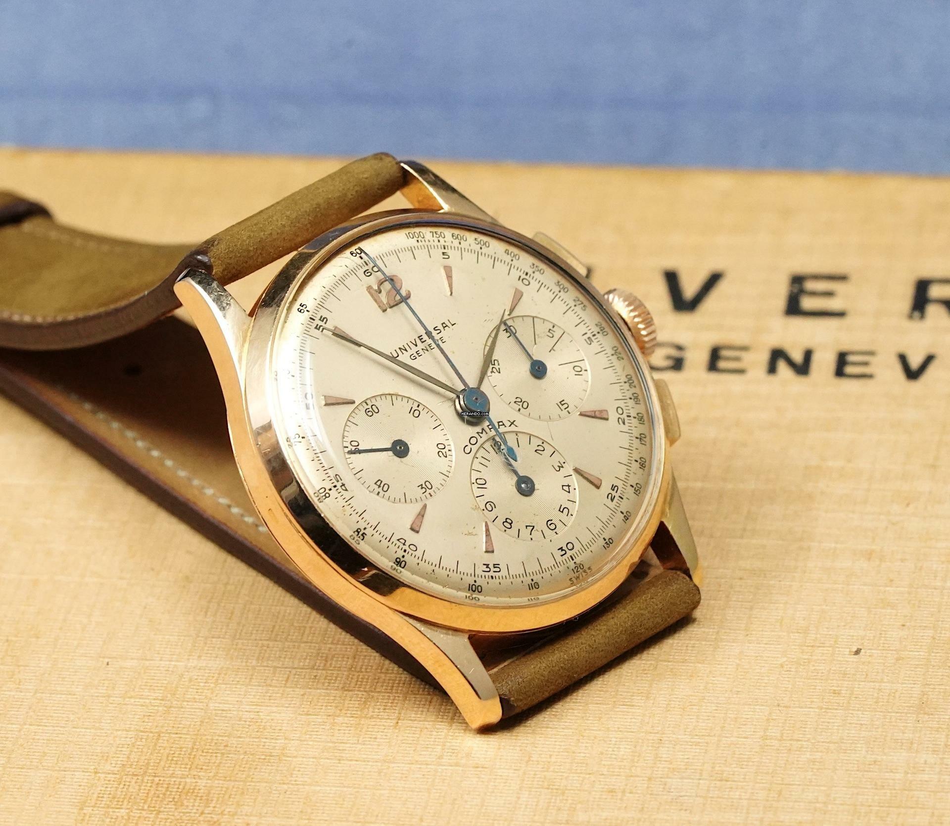 Thumbnail von Universal Genève Compax 18K PINK GOLD 1950'S COMPAX CHRONOGRAPH RARE VINTAGE