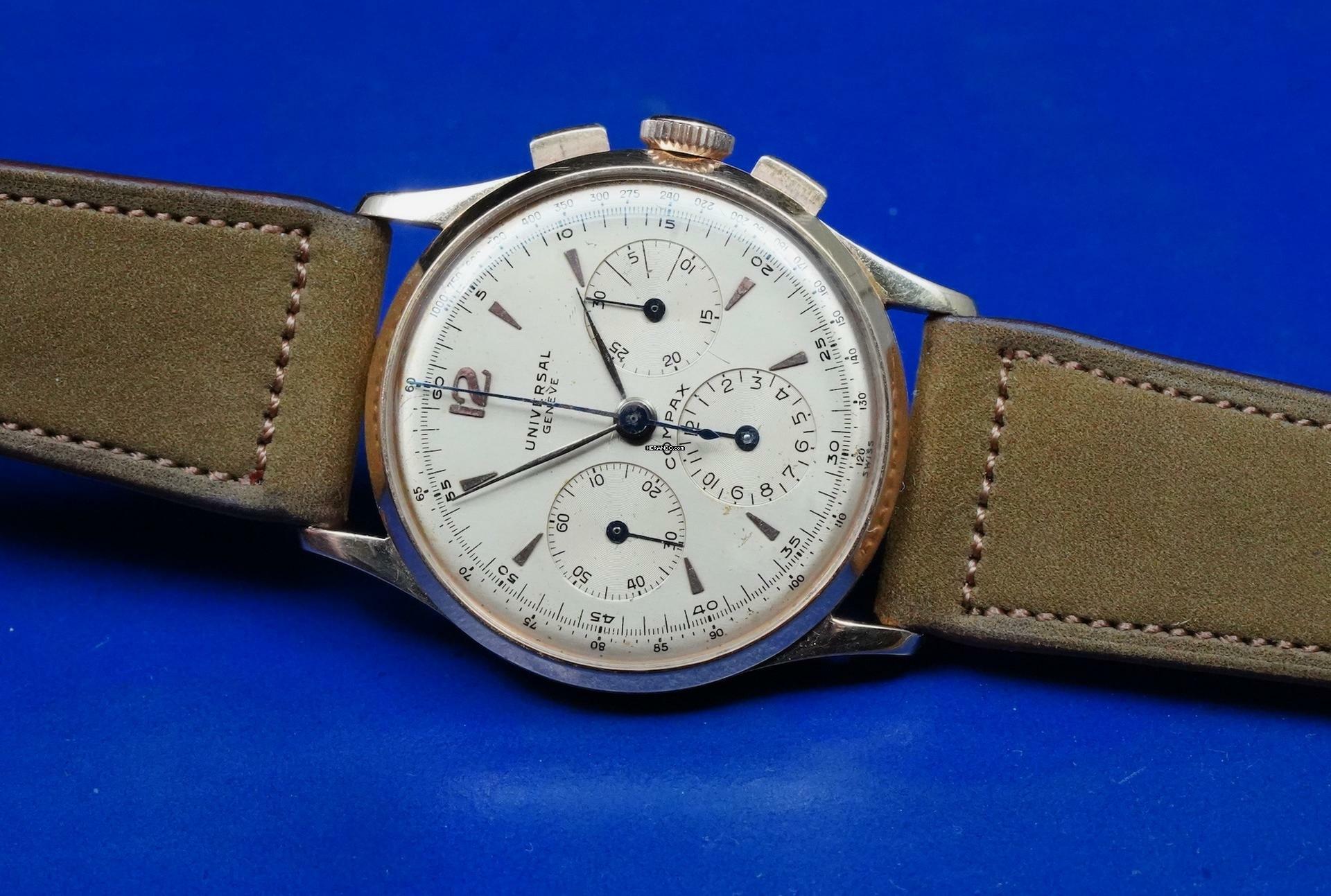 Thumbnail von Universal Genève Compax 18K PINK GOLD 1950'S COMPAX CHRONOGRAPH RARE VINTAGE