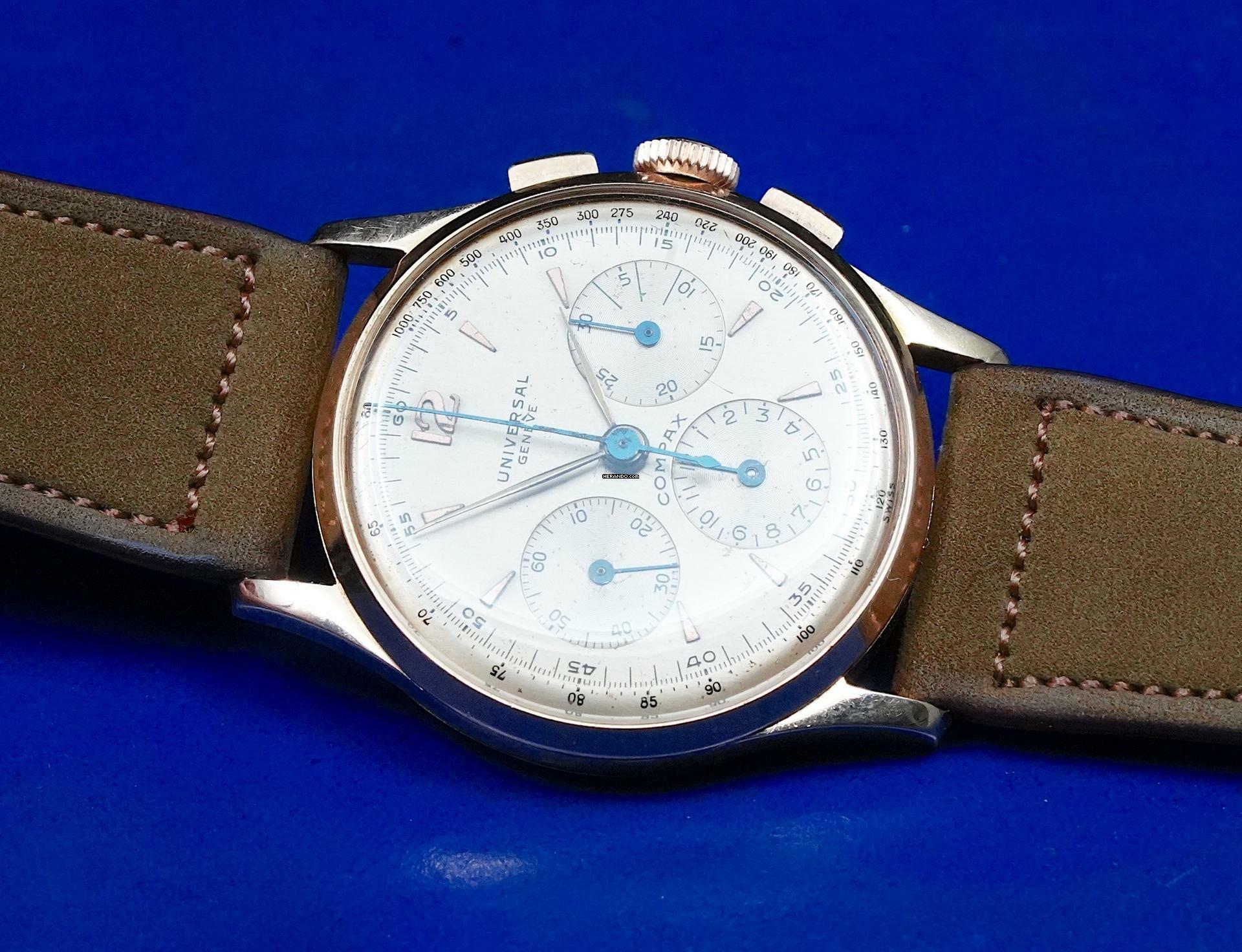 Thumbnail von Universal Genève Compax 18K PINK GOLD 1950'S COMPAX CHRONOGRAPH RARE VINTAGE