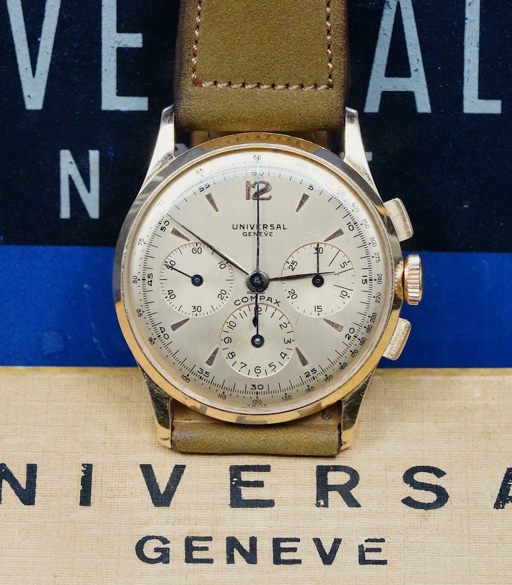 Thumbnail von Universal Genève Compax 18K PINK GOLD 1950'S COMPAX CHRONOGRAPH RARE VINTAGE