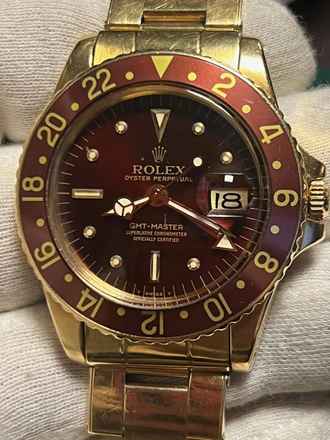 Rolex GMT-Master 1675/8 GMT-Master Rootbeer 18k mit Box + Booklets aus 1969 Erstbesitz! Box + Booklets-Neuer Service 