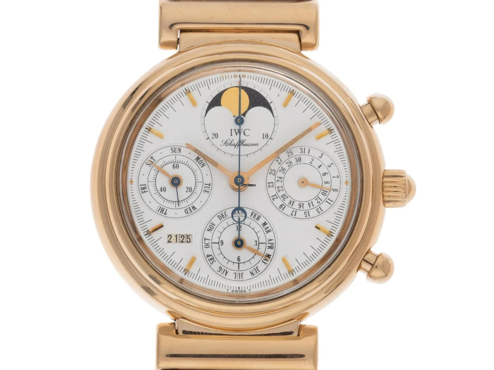 IWC Da Vinci Perpetual Calendar Kalender Ref.3750 1998 Full Set wie Neu Vintage Da Vinci Perpetual Kalender 18kt Roségold Saphirglas