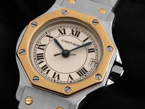 Thumbnail von Cartier Santos Octagon PM kleines Modell Ref.187903 1996 original Box sehr gut Vintage Santos Octagon PM kleines Modell