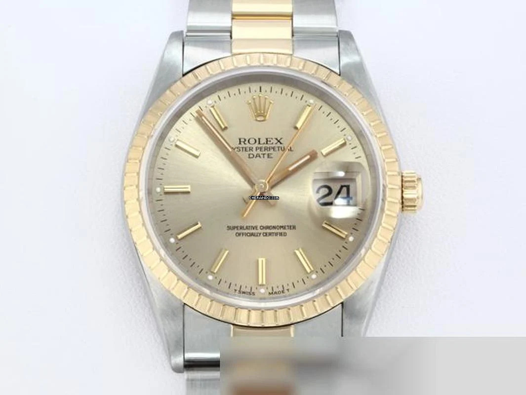 Rolex Oyster Perpetual Date 34 Mm Edelstahl Gelbgold 750 15223 1997 Automatik Gold Medium