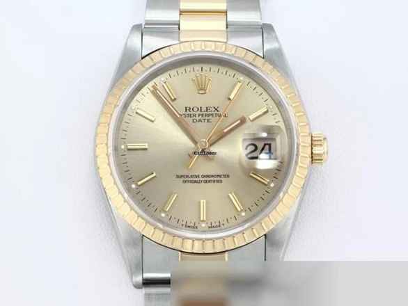  Rolex Oyster Perpetual Date 34 Mm Edelstahl Gelbgold 750 15223 1997 Automatik Gold Medium 