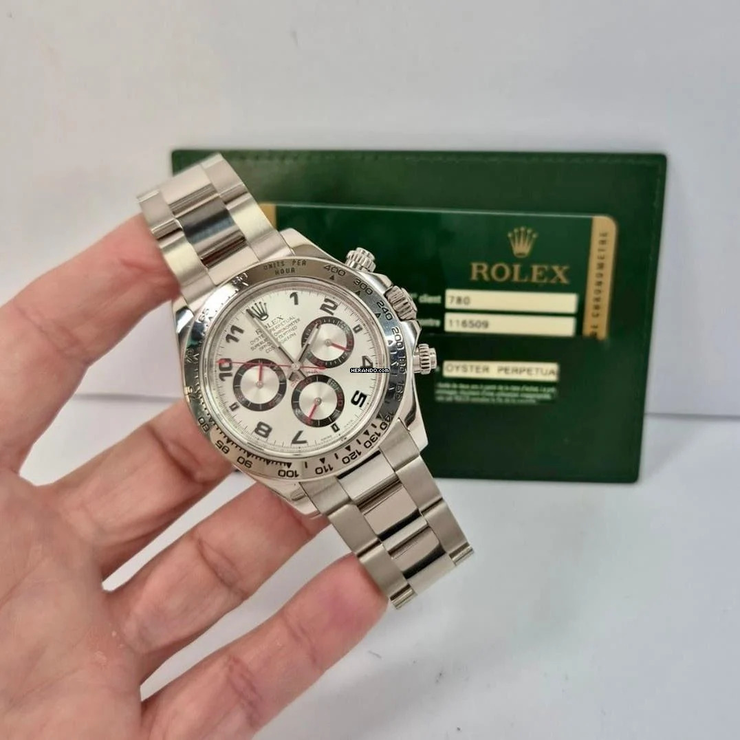  Rolex Daytona Todo em Ouro Branco Silver Racing Dial 40mm Automático Completo 