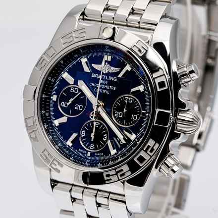  Breitling Chronomat 44 Blue Steel – AB0110 – like NEW – 06/2018 Full Set 