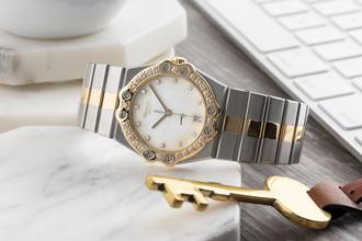 Thumbnail von Chopard St. Moritz Stahl / Gold MOP Diamanten Medium Size Ref. 8023 B&P 1985 Klassiker