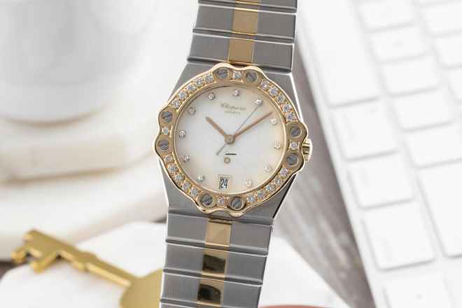  Chopard St. Moritz Stahl / Gold MOP Diamanten Medium Size Ref. 8023 B&P 1985 Klassiker 