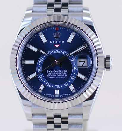  Rolex Sky-Dweller Stahl Weißgold Herrenuhr 42 mm blue Jubilé B+P GMT 