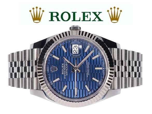  Rolex Datejust 41 Blue Motif Dial - Fluted - Jubilee - WIE NEU 