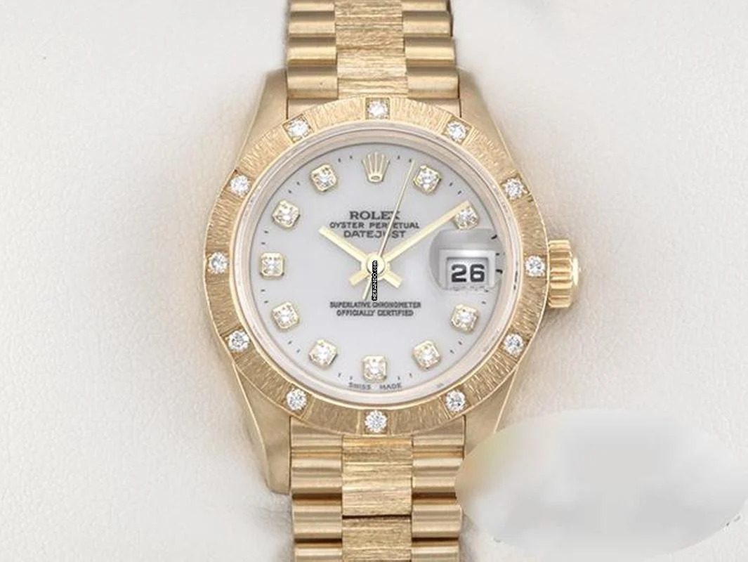  Rolex Lady-Datejust 26mm Gelbgold 750 2000 Diamanten Automatik 18kt Yellow Gold Damen President-band Chronometer Oyster White Dial 