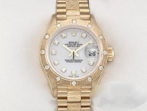  Rolex Lady-Datejust 26mm Gelbgold 750 2000 Diamanten Automatik 18kt Yellow Gold Damen President-band Chronometer Oyster White Dial 