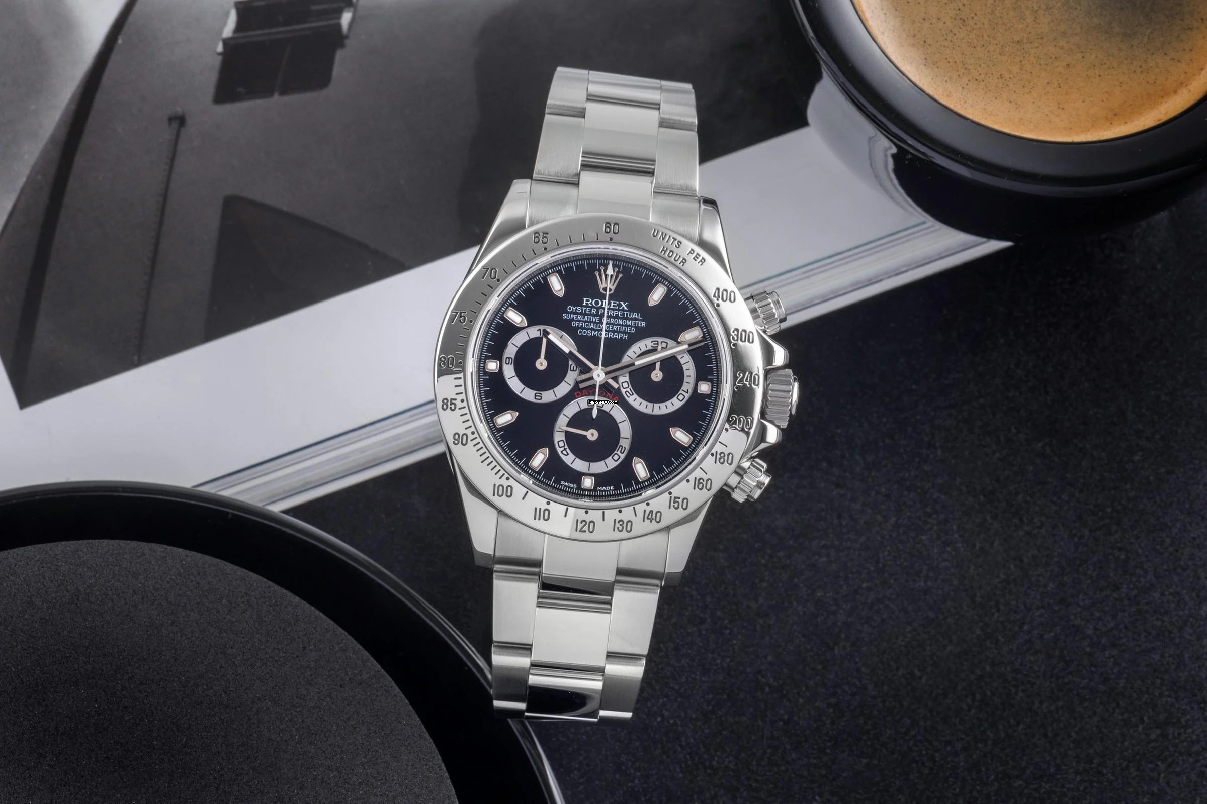  Rolex Daytona Black Dial Chronograph Stahl Automatik Herrenuhr Ref. 116520 B&P 