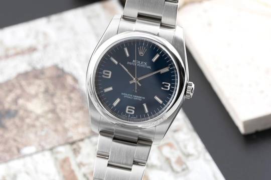  Rolex Oyster Perpetual 36 Blue Dial Edelstahl Automatik Herrenuhr Ref 116000 B&P 