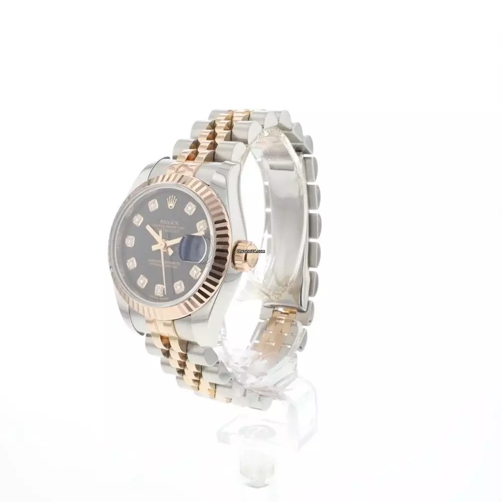  Rolex Lady-Datejust 26 Steel/Everose Jubilee Black Diamond Dial 