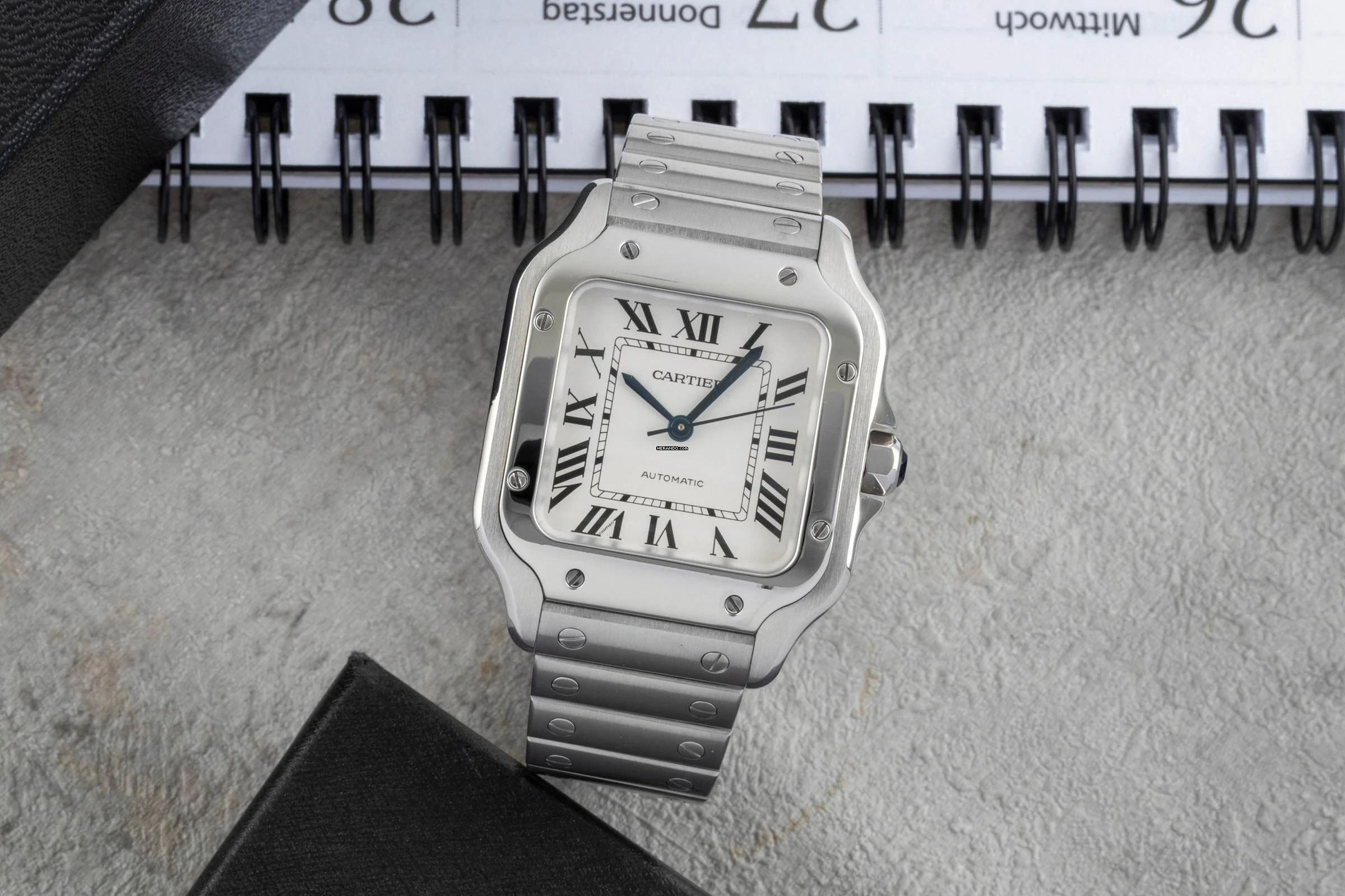 Thumbnail von Cartier Santos Stahl Automatik Herrenuhr Medium WSSA0010 B&P 2018