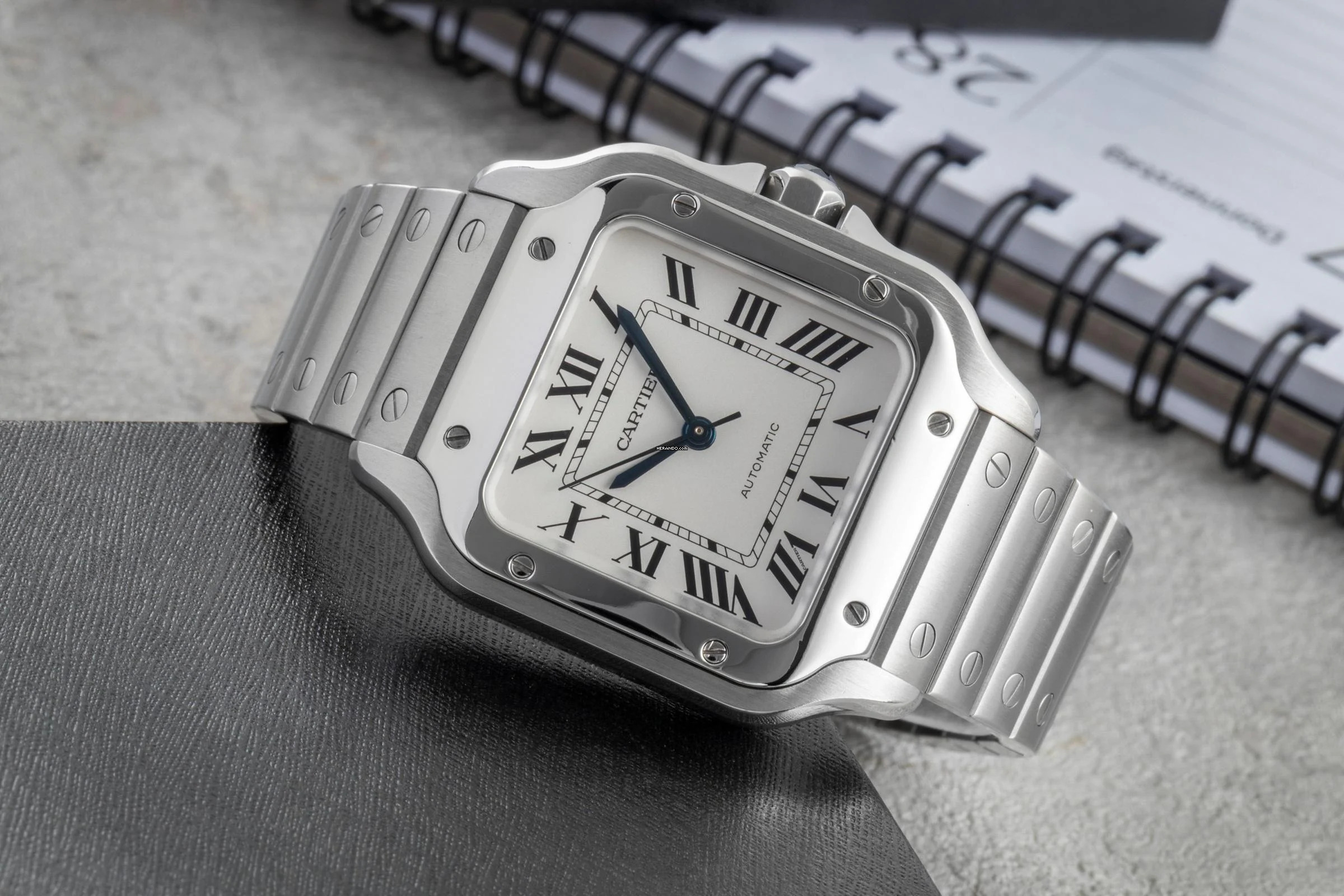 Thumbnail von Cartier Santos Stahl Automatik Herrenuhr Medium WSSA0010 B&P 2018