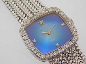 Thumbnail von Rolex Cellini 18 Karat Weißgold Rolex Cellini Skylight Herrenuhr mit orig Brilantbesatz 30 x 29 mm blaues Degradee Blatt im Traumzustand