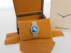 Thumbnail von Rolex Cellini 18 Karat Weißgold Rolex Cellini Skylight Herrenuhr mit orig Brilantbesatz 30 x 29 mm blaues Degradee Blatt im Traumzustand