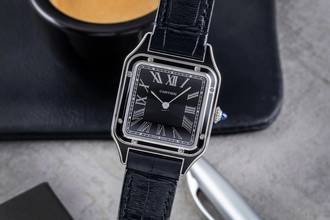 Thumbnail von Cartier Santos Dumont Black Lacquer Handaufzug Herrenuhr Ref. WSSA0046 B&P 2024