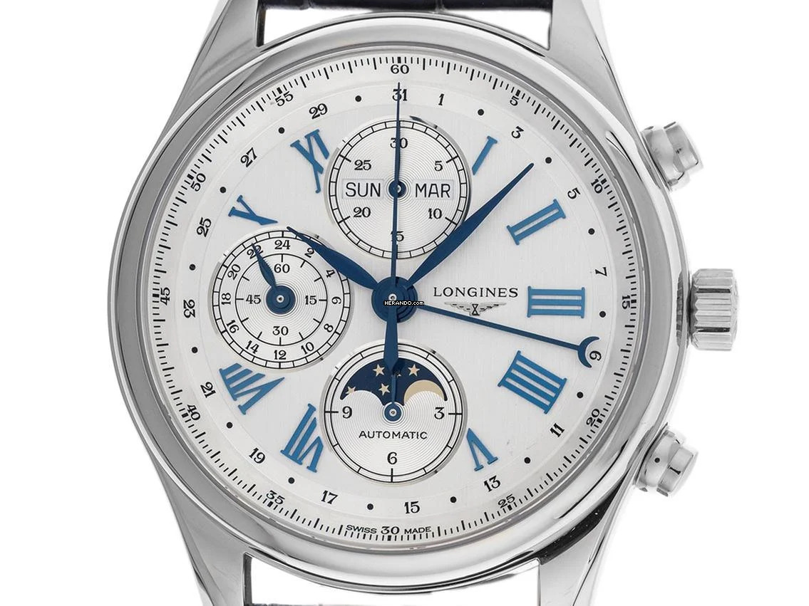  Longines Master Collection Chronograph Mondphase Ref.L2.773.4.71.2 2025 Full Set Ungetragen Master Collection Chronograph Mondphase Krokoleder Faltschließe 