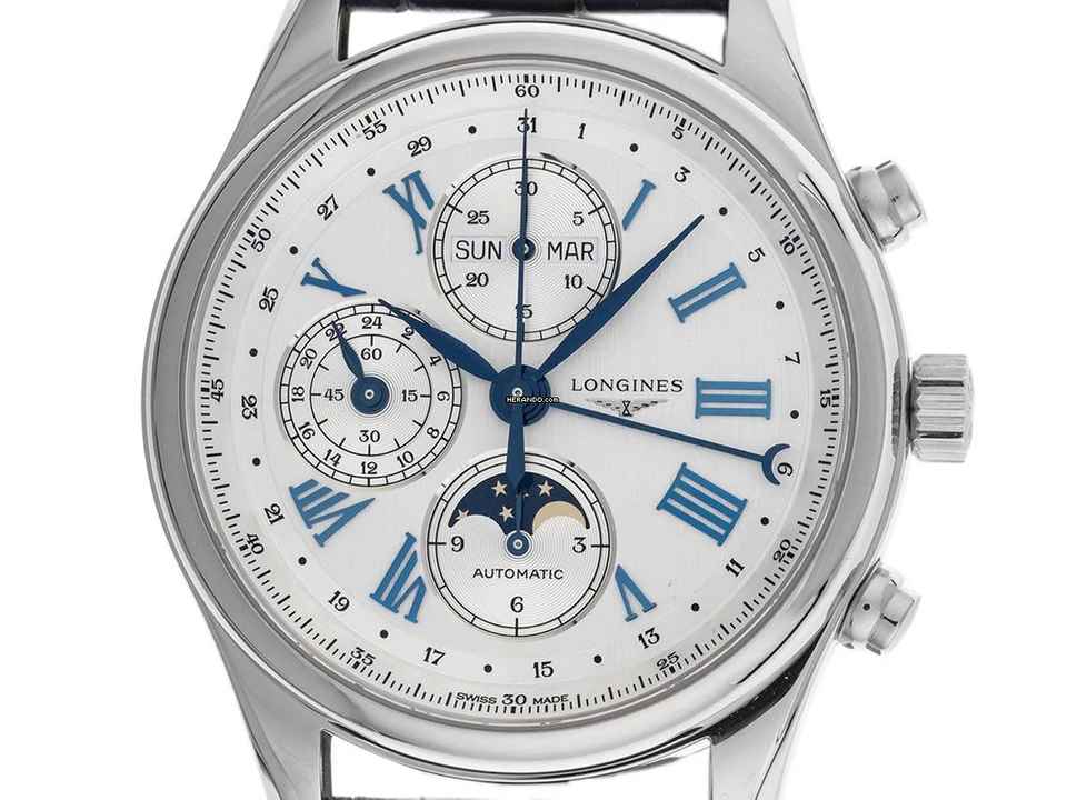  Longines Master Collection Chronograph Mondphase Ref.L2.773.4.71.2 2025 Full Set Ungetragen Master Collection Chronograph Mondphase Krokoleder Faltschließe 