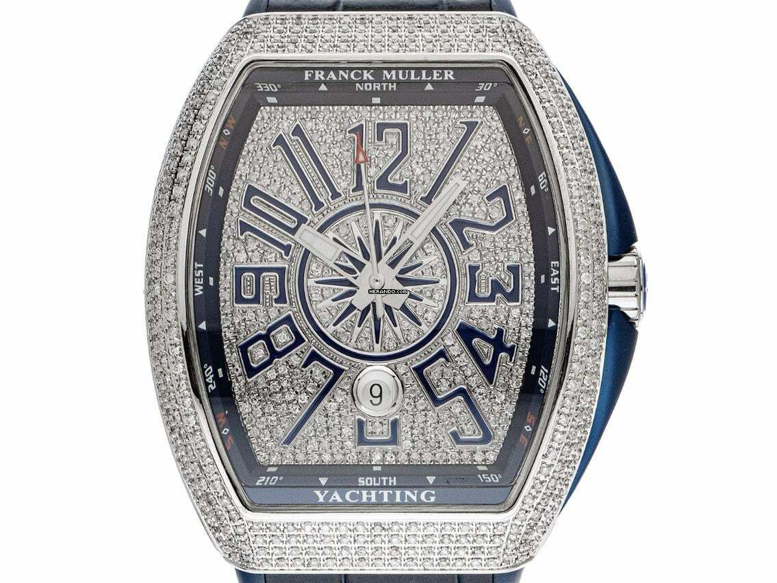 Thumbnail von Franck Muller Vanguard Blue Yachting Ref.V45SCDT 2021 Full Set Neu Vanguard Blue Yachting Diamanten 12,00ct Kautschuk Krokoleder Faltschließe