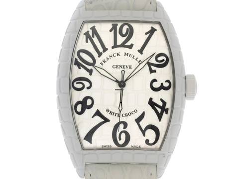  Franck Muller Cintrée Curvex Croco WHT CRO Ref.8880 SC WHT CRO 2020 Full Set sehr gut Vintage Cintree Curvex White Croco Krokoleder 