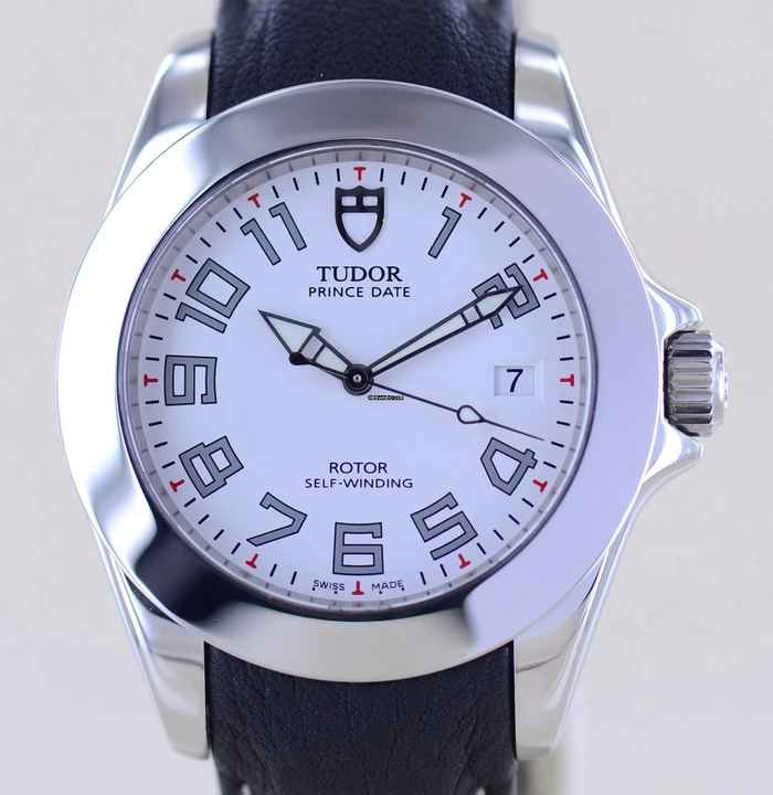  Tudor Prince Date Classic Lederband white Dial Stahl 39mm B+P rar 