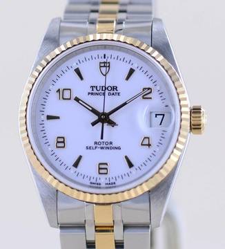  Tudor Prince Oysterdate 32mm Lady white roman Dial Stahl-Gold selten NOS ungetragen 