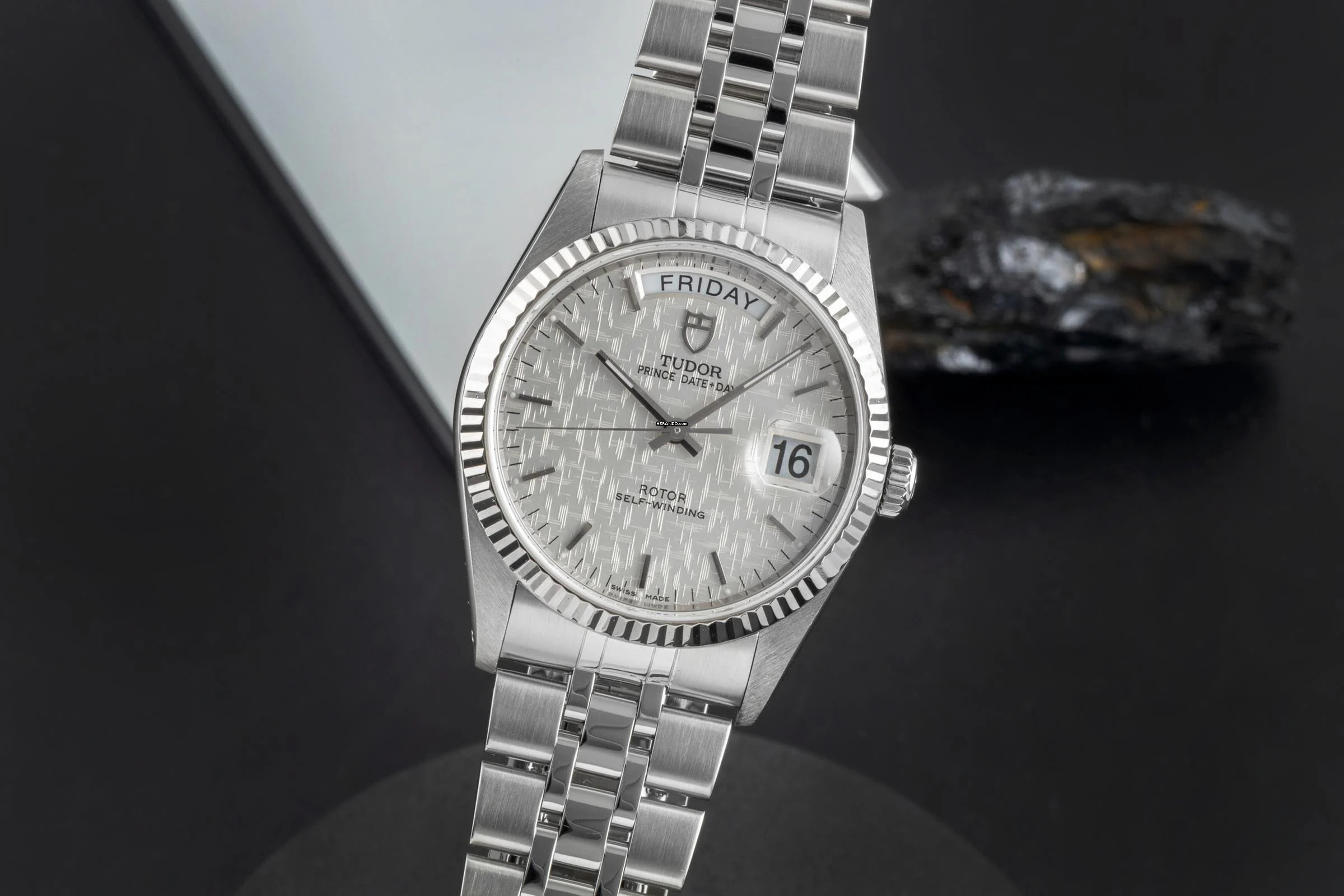  Tudor Prince Date Day Automatik Edelstahl / Weissgold Ref. 76214 Papiere 2009 