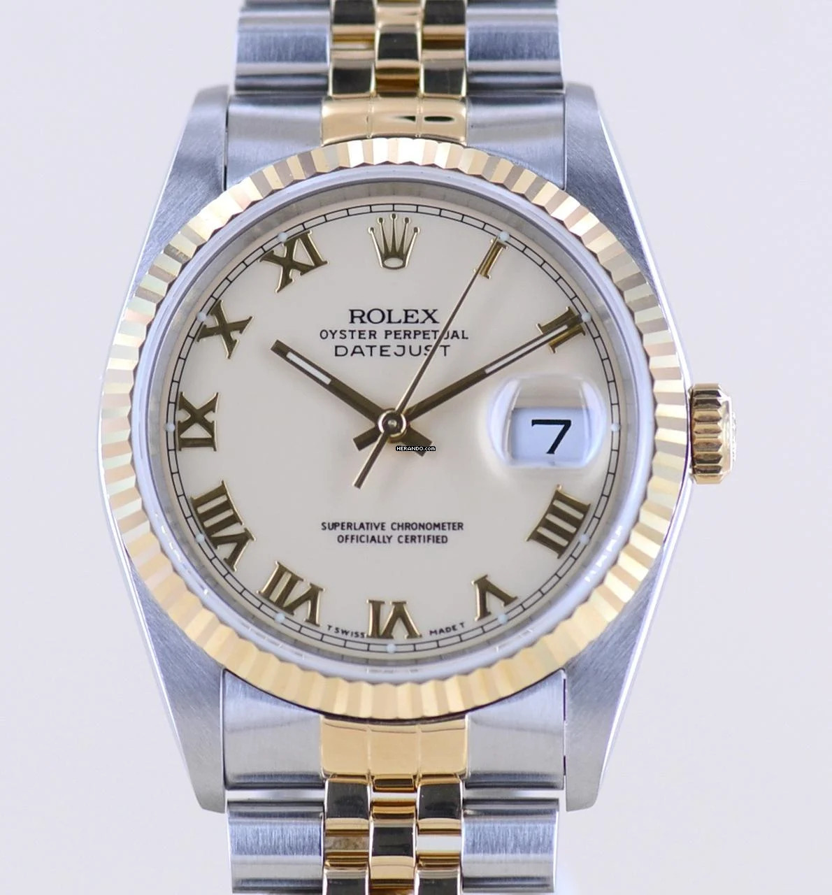  Rolex Datejust 36 Saphirglas Ivory roman dial Jubiléband Stahl Gold 16233 Klassiker 