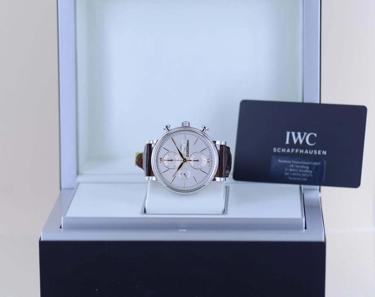  IWC Portofino Chronograph Golden Hands silver Dial Dresswatch 42mm B+P Top 