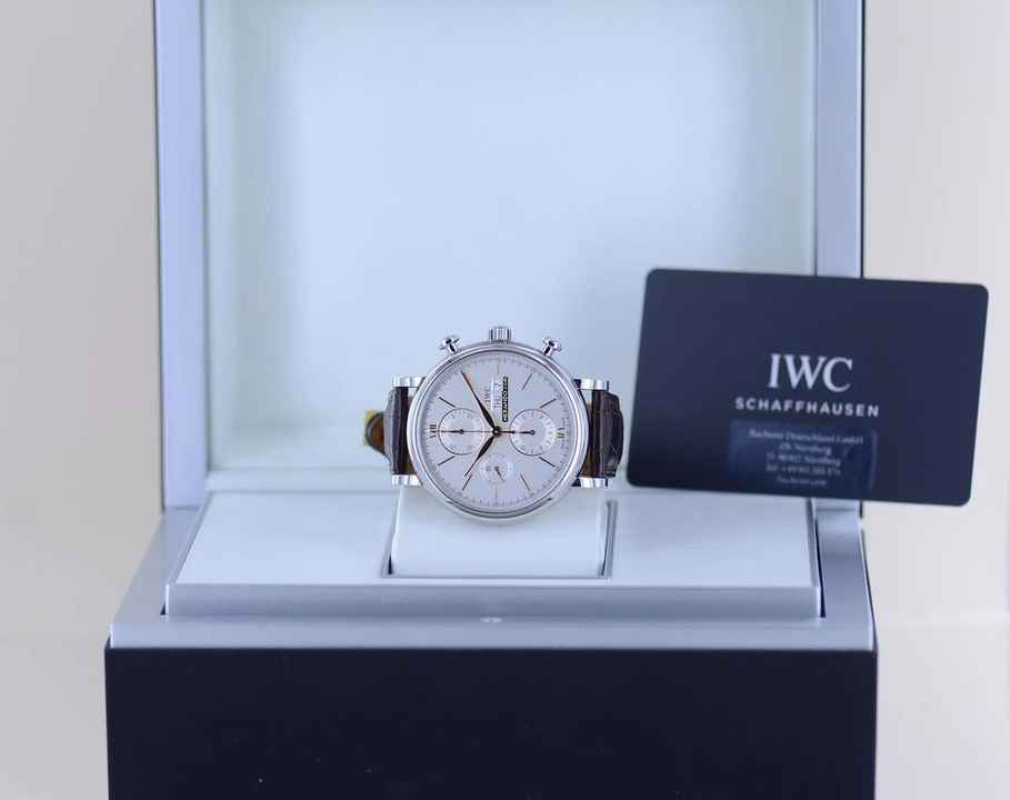  IWC Portofino Chronograph Golden Hands silver Dial Dresswatch 42mm B+P Top 