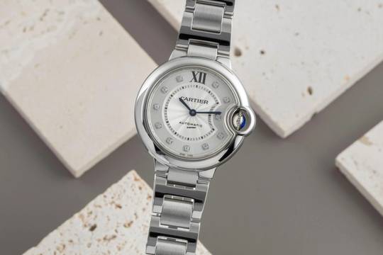  Cartier Ballon Bleu 33mm Diamant Zifferblatt Stahl Gold Automatik Ref. WE902074 