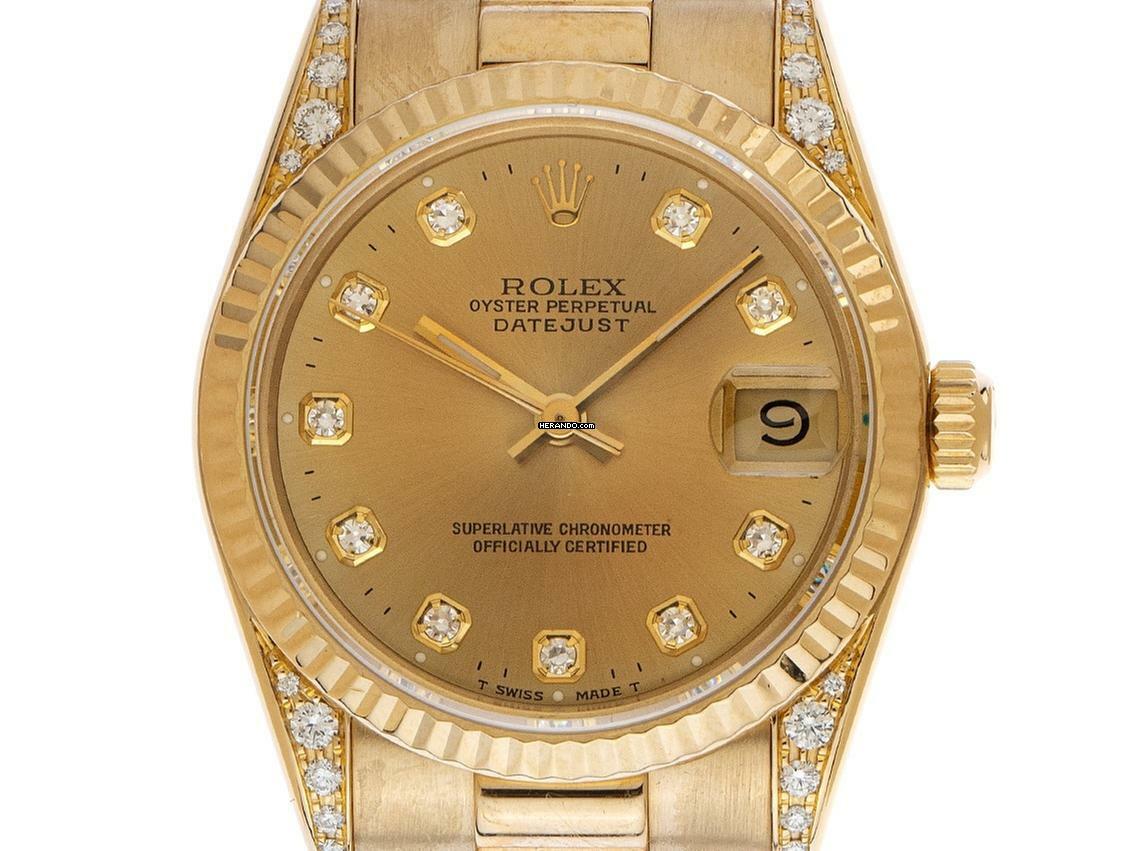  Rolex Datejust 31 Medium Ref.68238 1995 Box&Beschreibung sehr gut Vintage Datejust Medium 18kt Gelbgold Diamanten open 6/9 