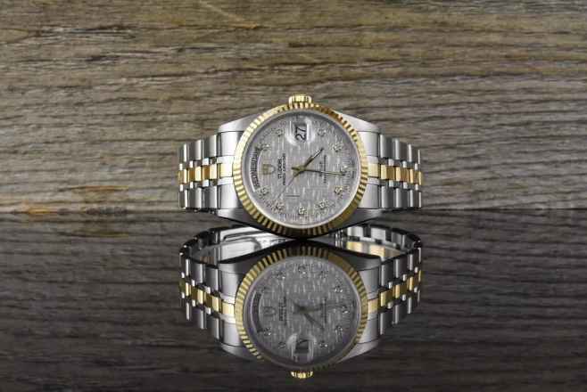  Tudor Prince Date Day 76213 Silver Linen Diamond Dial Automatik 