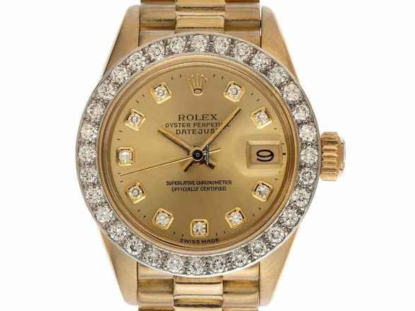 Rolex Lady-Datejust Ref.6917 1980 Box&Beschreibung sehr gut Vintage Datejust Lady 18kt Gelbgold Diamanten 78g 