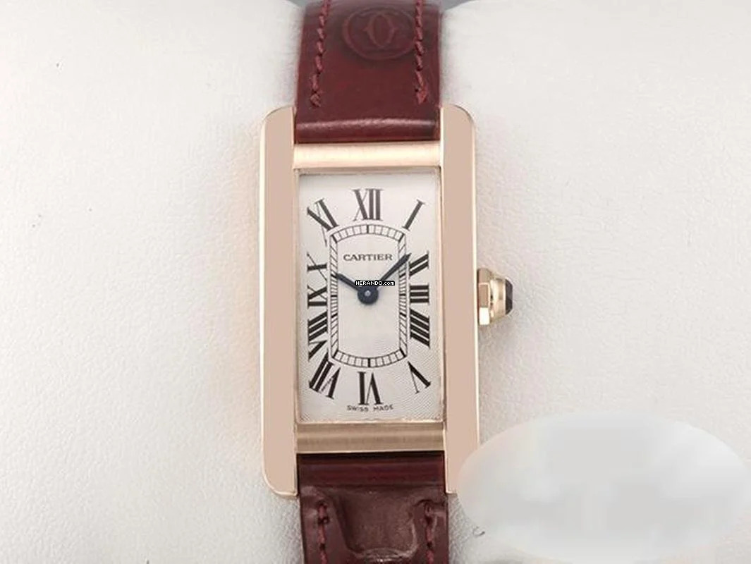  Cartier Tank Américaine Rosegold 750 2015 Lederband W2607456 Damen 18kt Rose Gold 