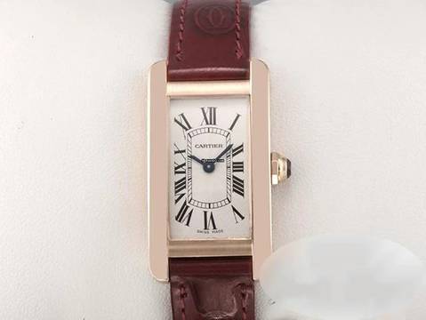  Cartier Tank Américaine Rosegold 750 2015 Lederband W2607456 Damen 18kt Rose Gold 