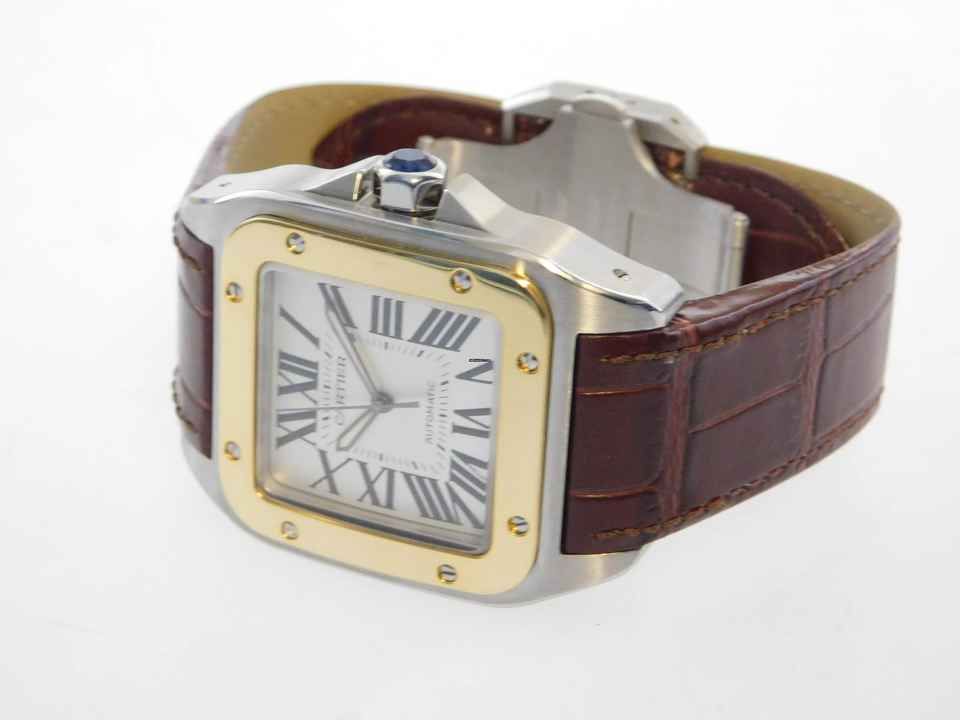  Cartier Santos 100 XL 38 x 51 mm im Top Zustand mit Etui und original Krokoband Stahl Gold Neues Original Cartier Krokoband und Faltschließe 