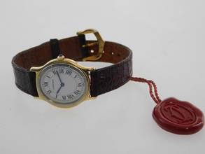 Thumbnail von Cartier Arcade Paris Handaufzug 18 Karat Gelbgold mit Original Band und Schließe mit seltener 18 Karat Weißgoldlünette 24 x 31 mm Rarität