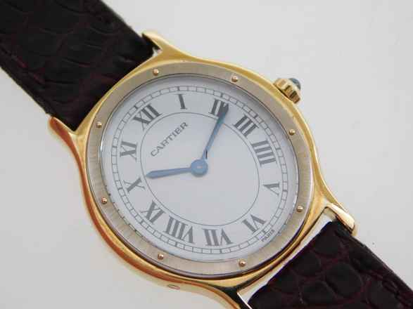  Cartier Arcade Paris Handaufzug 18 Karat Gelbgold mit Original Band und Schließe mit seltener 18 Karat Weißgoldlünette 24 x 31 mm Rarität 